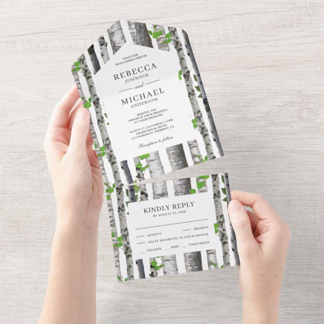 Rustic Country Birch Trees Wedding All In One Invitation (Tearaway)