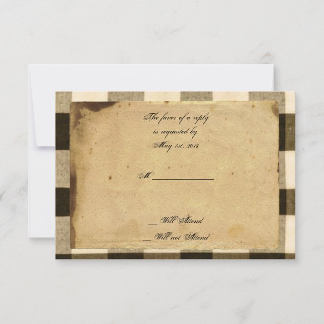 Rustic Country Black Sepia Checks Response Card (Front)