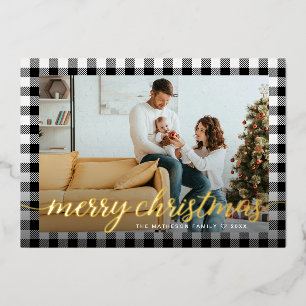 Rustic Country black white plaid photo Christmas