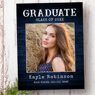 Rustic Country Blue Wood Plank Photo Graduation Postcard