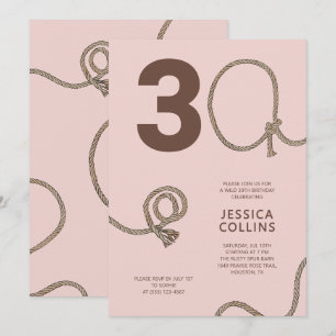 Rustic Country Blush Pink Rope 30th Birthday Party Invitation