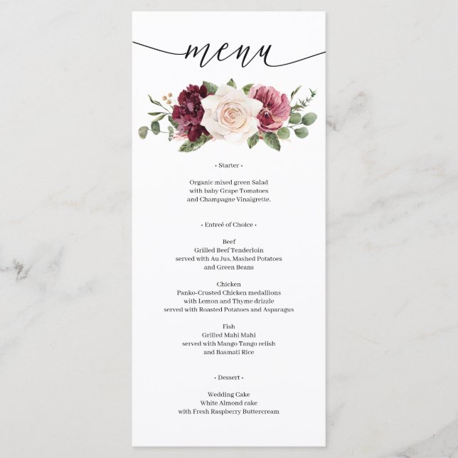Rustic Country Boho Wedding Bridal Shower Menu (Front)