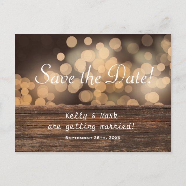 Rustic Country Bokeh Lights Save Date Postcard (Front)