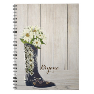 Rustic Country Boot with Daisies Notebook