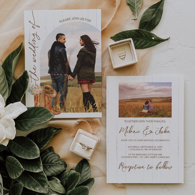 Rustic Country Boots Arch Photo Wedding Invitation (Creator Uploaded)