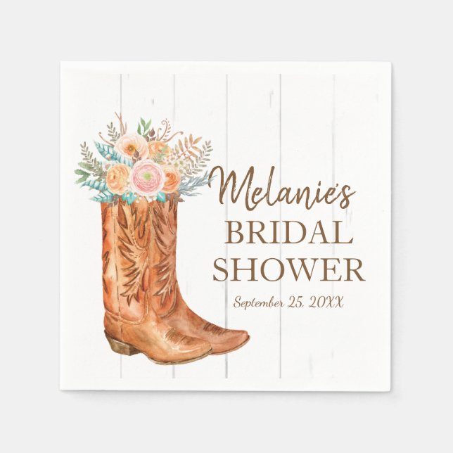 Rustic Country Boots Bridal Couples Shower Party Napkin (Front)