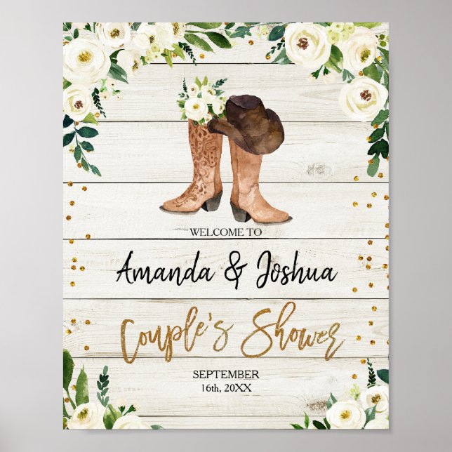 Rustic Country Boots Couple's Shower Welcome Sign (Front)