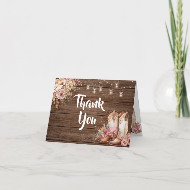 Rustic Country Boots Cowgirl Birthday Folded Thank You Card (Front)