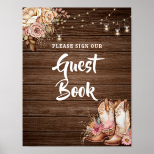 Rustic Country Boots Cowgirl Birthday Guest Book