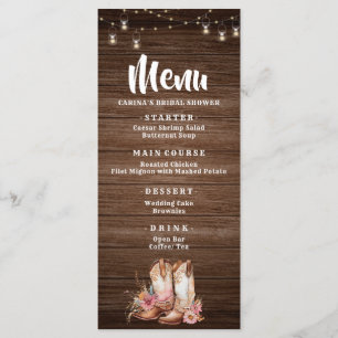 Rustic Country Boots Cowgirl Floral Birthday Menu