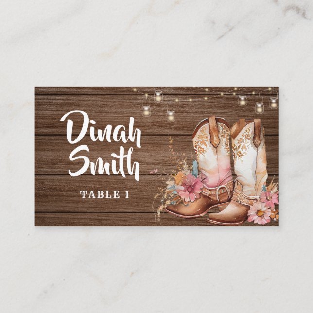 Rustic Country Boots Cowgirl Floral Birthday Place Card (Front)