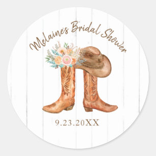 Rustic Country Boots Round Wedding Stickers