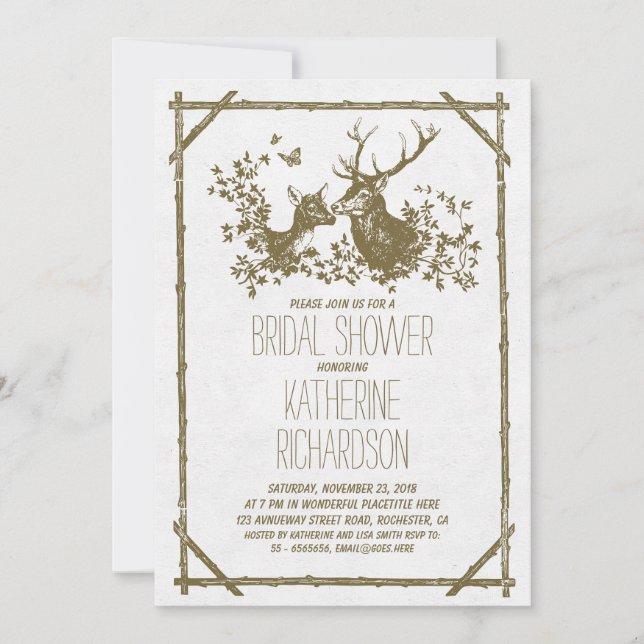 Rustic country bridal shower invites with deer (Front)