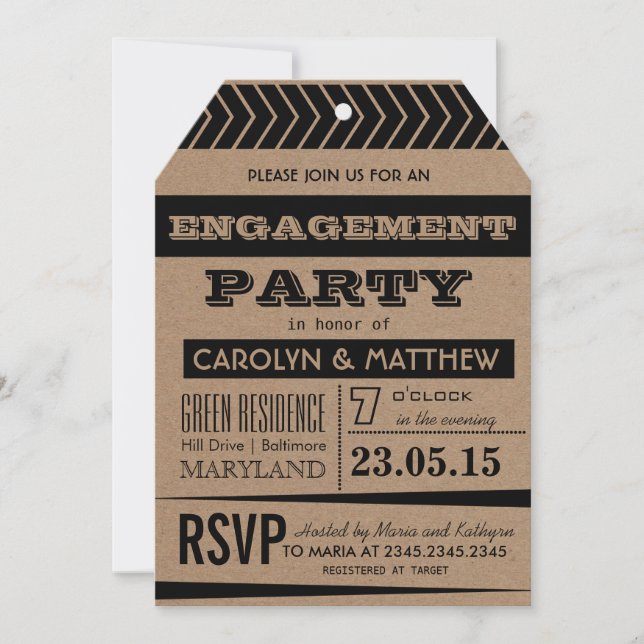 Rustic | Country Brown Black Enagagement Party Tag Invitation (Front)