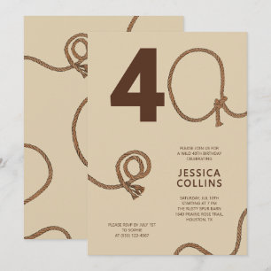 Rustic Country Brown Rope 40th Birthday Party Invitation