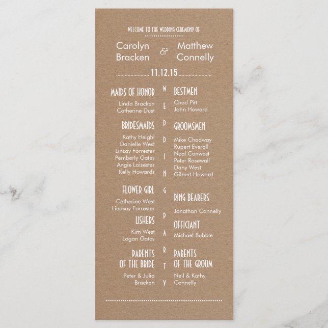 Rustic Country Brown Wedding Program 2 Programme (Front)