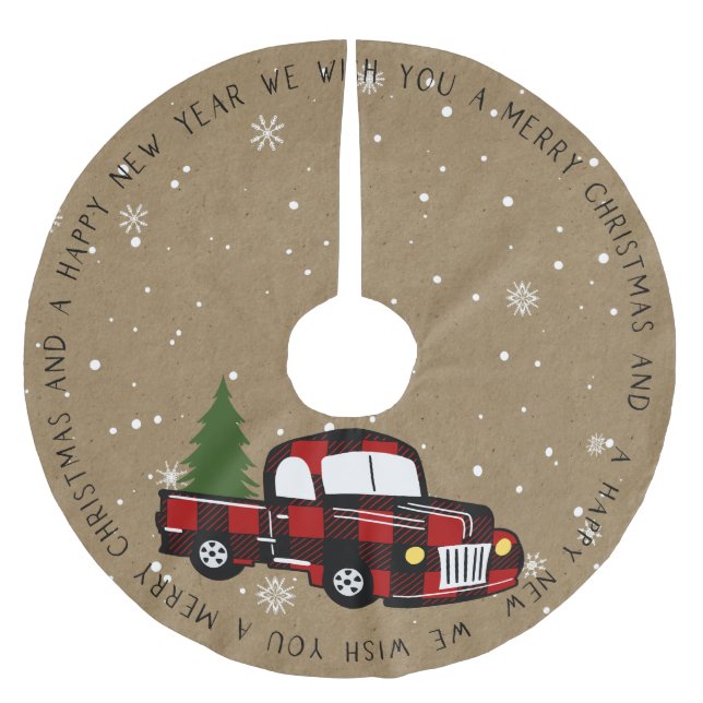 Rustic Country Buffalo Plaid Truck with Tree Brushed Polyester Tree Skirt (Front)