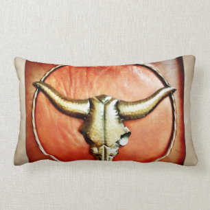 Rustic Country Bull Horns Faux Leather Design Lumbar Cushion