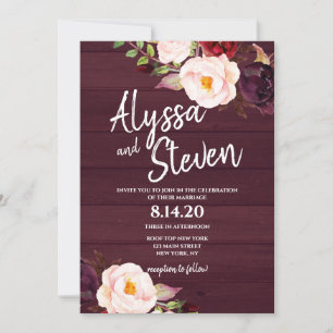 Rustic Country Burgundy Floral Wedding Invitation