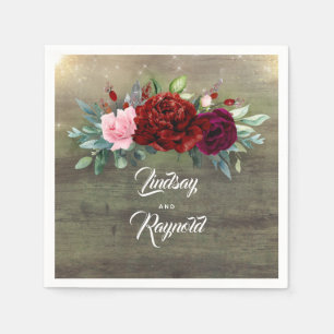 Rustic Country Burgundy Red Floral Wedding Napkin