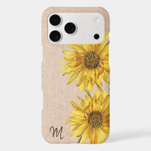 Rustic Country Burlap and Sunflowers Monogram