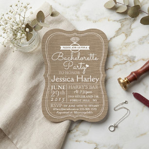 Rustic Country Burlap Bachelorette Party Invitation