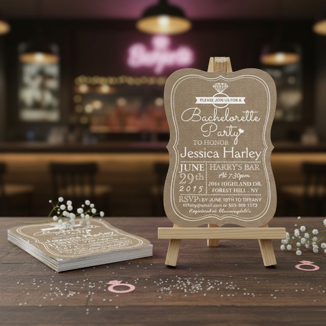 Rustic Country Burlap Bachelorette Party Invitation (Creator Uploaded)