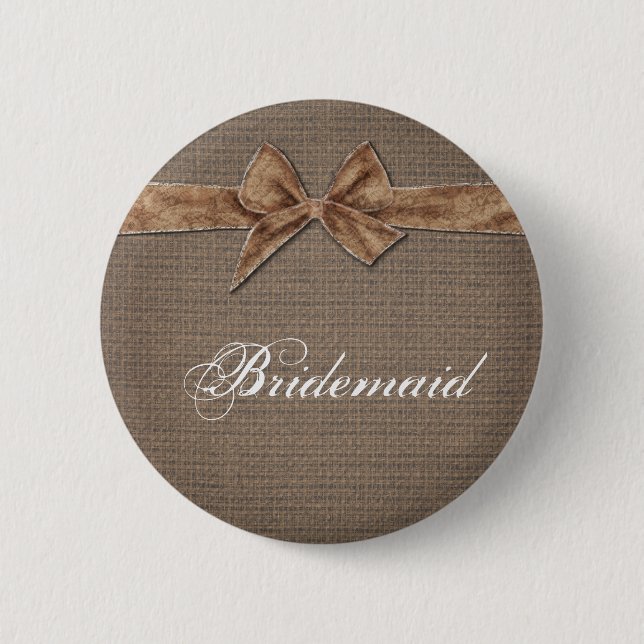 Rustic Country | Burlap Bow Bridesmaid 6 Cm Round Badge (Front)