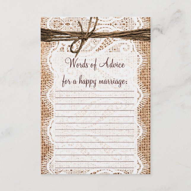 Rustic Country Burlap Bridal Advice Cards (Front)
