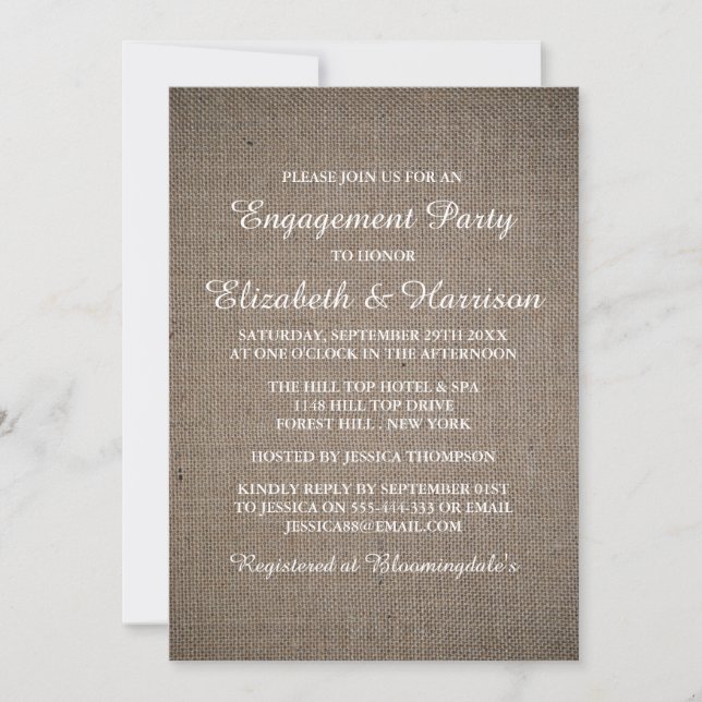 Rustic Country Burlap Engagement Party Or Shower Invitation (Front)