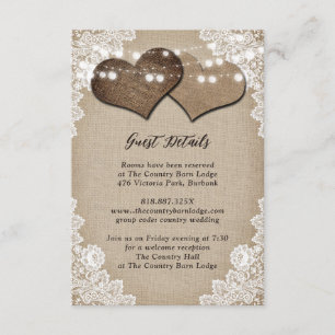 Rustic Country Burlap Floral Lace Wedding Enclosure Card