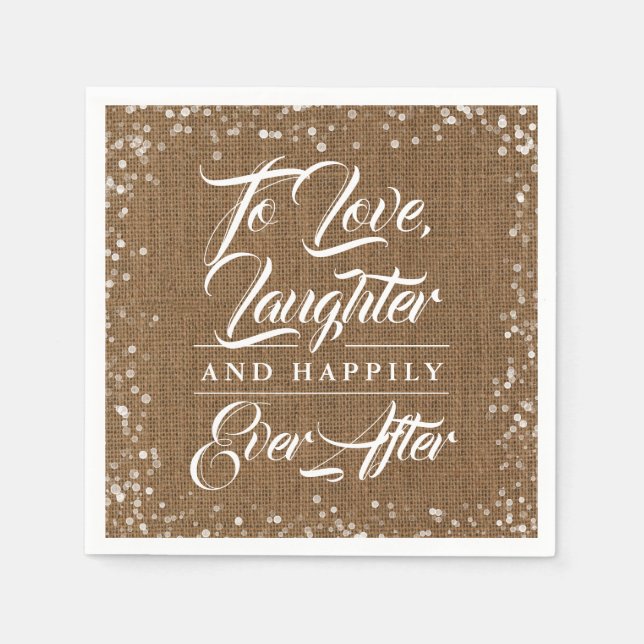Rustic Country Burlap Happily Ever After Wedding Napkin (Front)