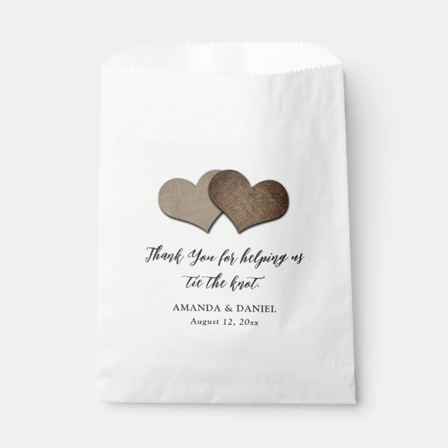 Rustic Country Burlap Hearts Wedding Favour Bags (Front)