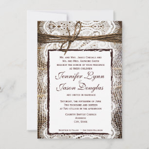 Rustic Country Burlap Lace Look Wedding Invitation