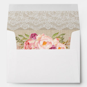 Rustic Country Burlap Lace Pink Floral Wedding Envelopes