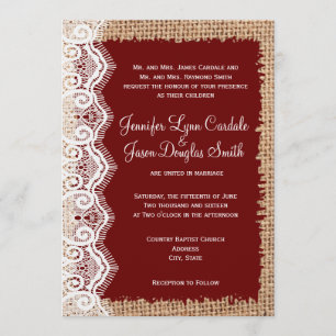 Rustic Country Burlap Lace Red Wedding Invitations