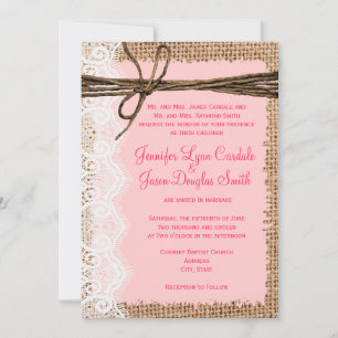 Rustic Country Burlap Lace Twine Wedding Invites
