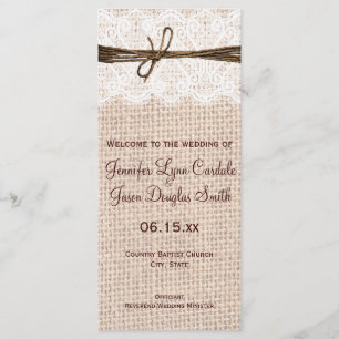 Rustic Country Burlap Lace Twine Wedding Program Programme