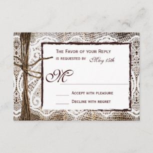 Rustic Country Burlap Lace Twine Wedding RSVP Card