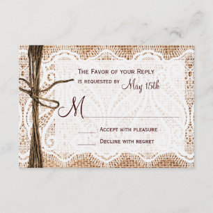 Rustic Country Burlap Lace Twine Wedding RSVP Card