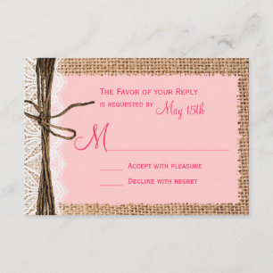Rustic Country Burlap Lace Twine Wedding RSVP Card