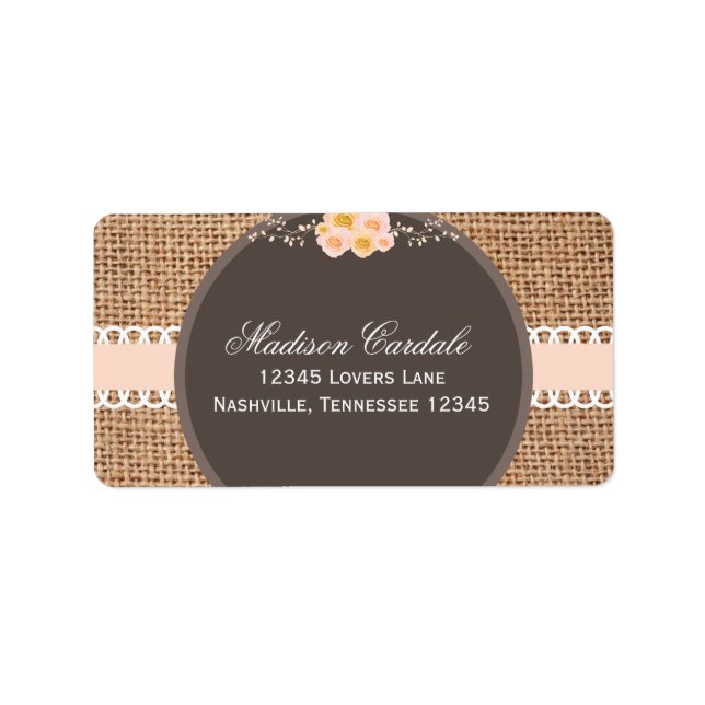 Rustic Country Burlap Lace Wedding Address Labels (Front)