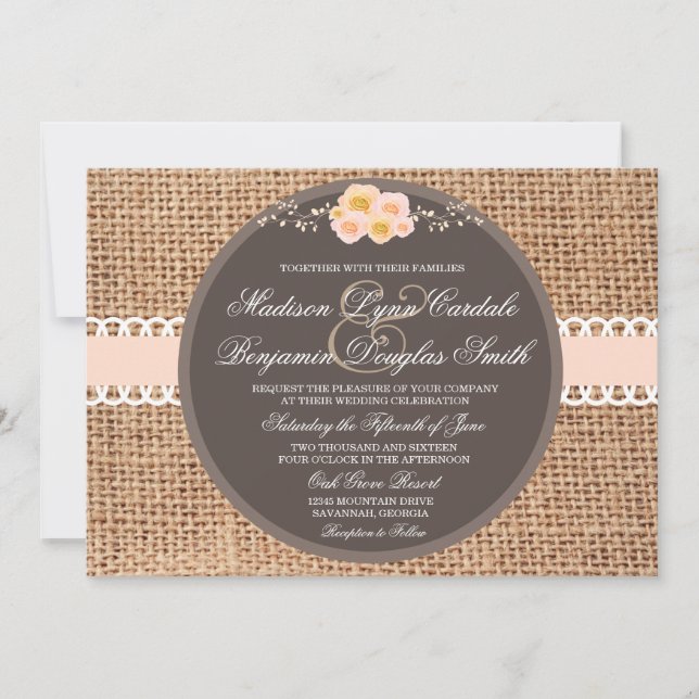 Rustic Country Burlap Lace Wedding Invitations (Front)