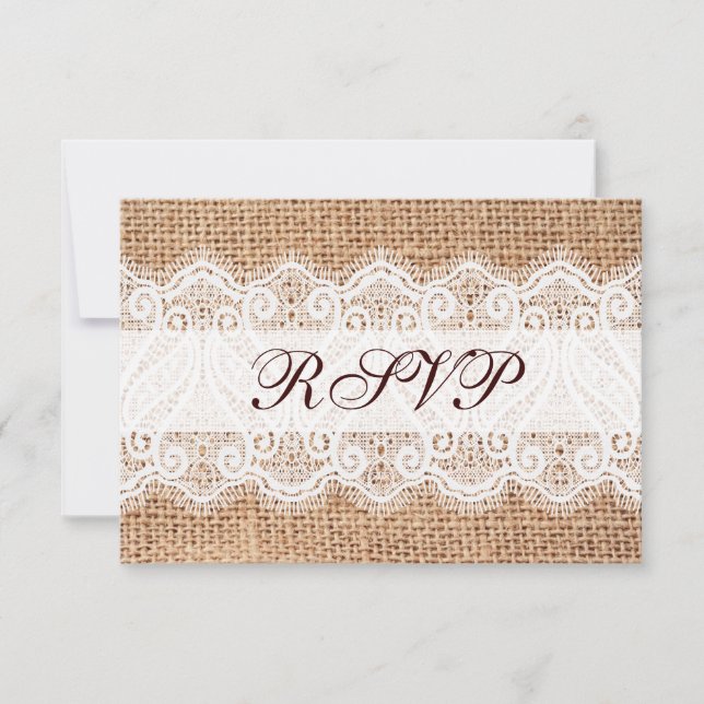 Rustic Country Burlap Lace Wedding RSVP Cards (Front)