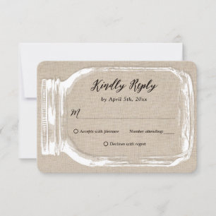 Rustic Country Burlap Mason Jar Wedding RSVP Card