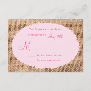 Rustic Country Burlap Pink Wedding RSVP Cards