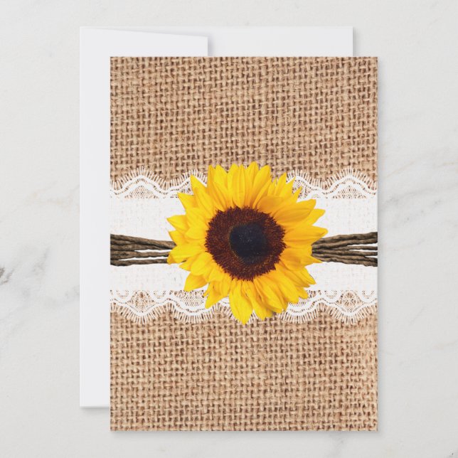 Rustic Country Burlap Sunflower Lace Wedding Invitation (Front)