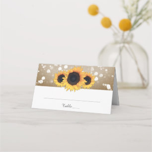 Rustic Country Burlap Sunflower Wedding Place Card