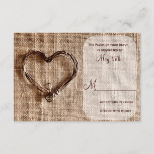 Rustic Country Burlap Twine Heart Wedding RSVP Card
