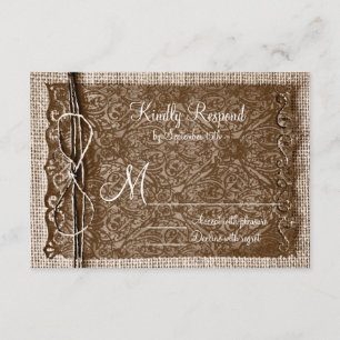 Rustic Country Burlap Twine Scroll Wedding RSVP Card